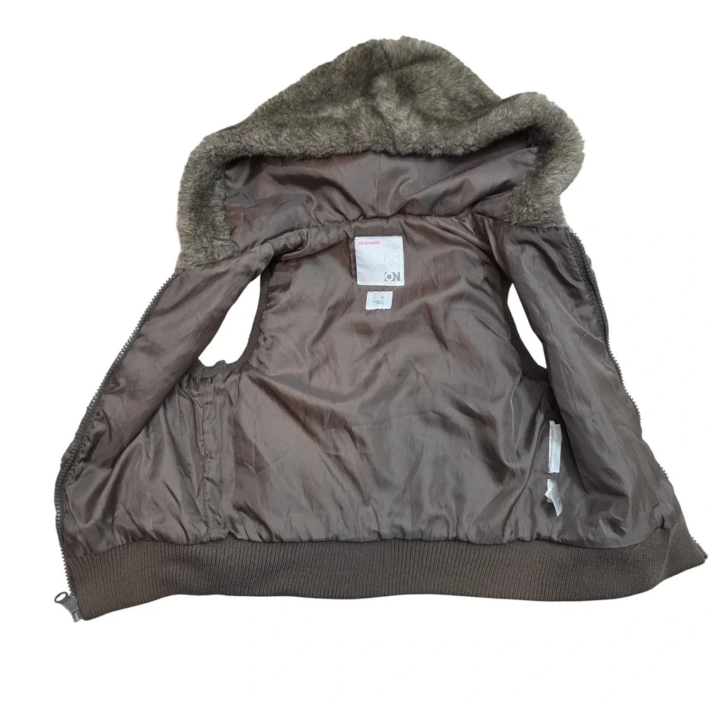 Old Navy Girls Brown Faux Fur Hooded Vest Zip Front Shaggy Size M 8